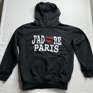 TANZI PARIS Black Hoodie Jdore Womens Heart Paris Graphic Pullover Hoodie Small